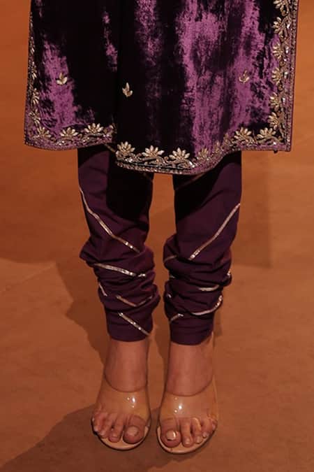 RICHA AHLUWALIA_Purple Velvet, Silk, Cotton, Organza Embroidery, Zari, Dori And Zardozi Kurta Set _Online_at_Aza_Fashions