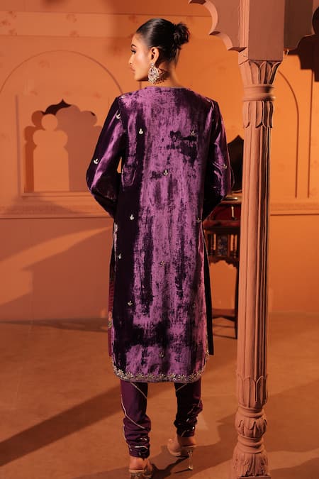 RICHA AHLUWALIA Silk Velvet Dori & Zardozi Embroidered Kurta Set 
