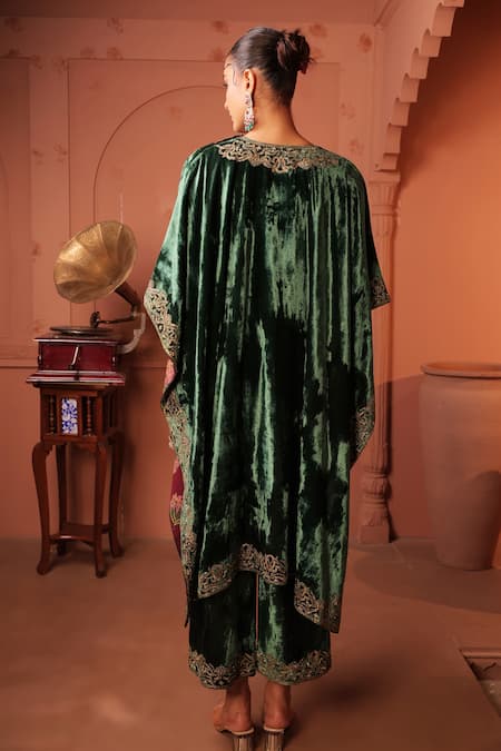 RICHA AHLUWALIA Silk Velvet Embroidered Kaftan With Palazzo 