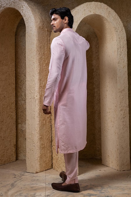 Darshika Menswear Pink Pintuck Kurta Set 