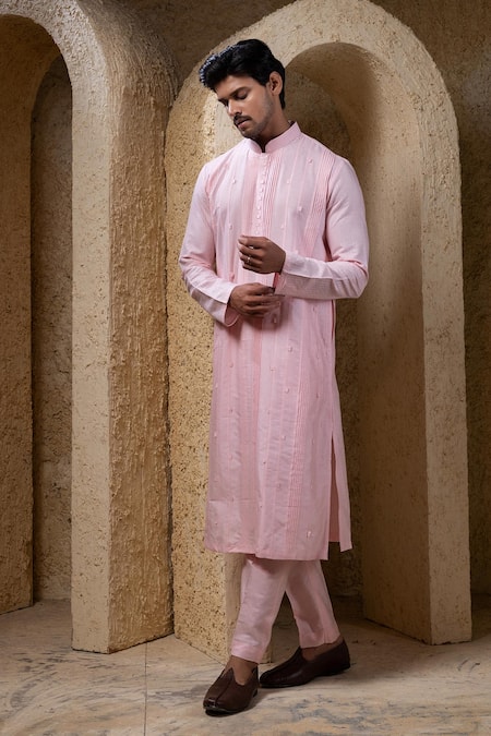 Darshika Menswear Pink Pintuck Kurta Set 