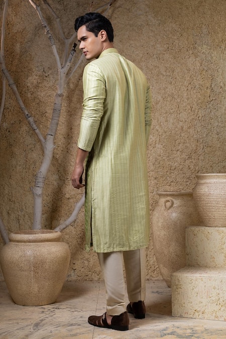 Darshika Menswear Green Embroidered Kurta Set 