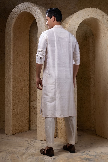 Darshika Menswear Ivory Hand Embroidered Kurta Set 