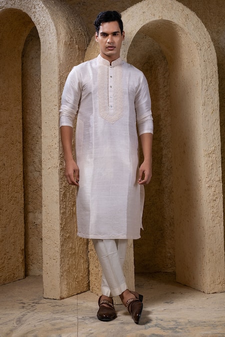 Darshika Menswear Ivory Hand Embroidered Kurta Set 