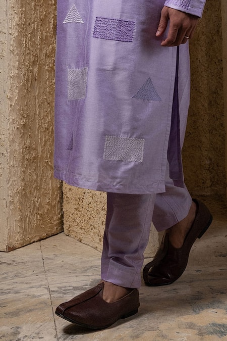 Darshika Menswear_Purple Cotton, Silk Embroidery Geometric Kurta Set _Online_at_Aza_Fashions