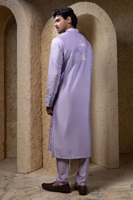 Darshika Menswear Purple Geometric Embroidered Kurta Set 