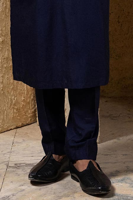 Darshika Menswear_Navy Cotton, Silk Embroidery, Mirrors Kurta Set _Online_at_Aza_Fashions