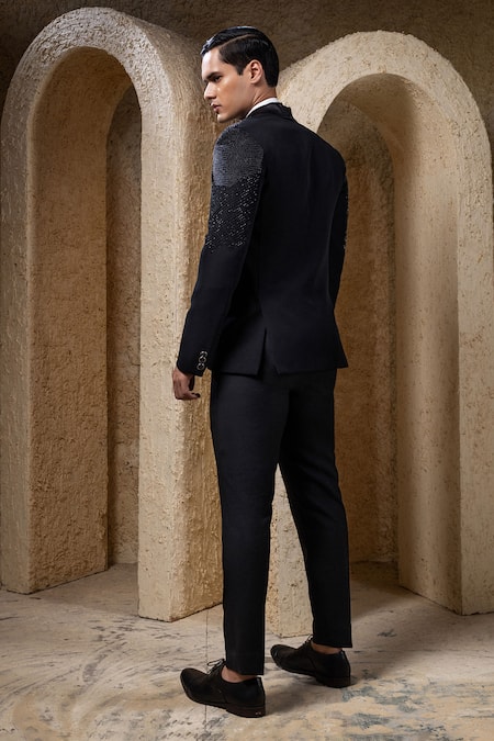 Darshika Menswear Black Embellished Tuxedo Set 