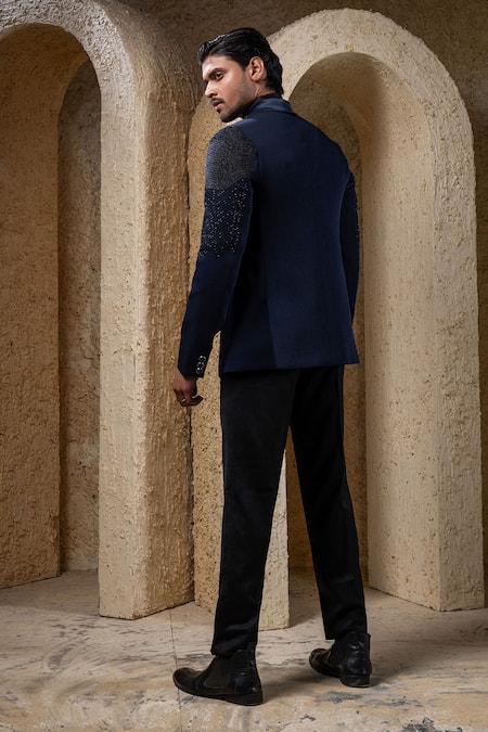 Darshika Menswear Blue Embellished Tuxedo Set 