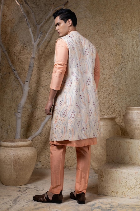 Darshika Menswear Foliage Long Bundi & Kurta Set 