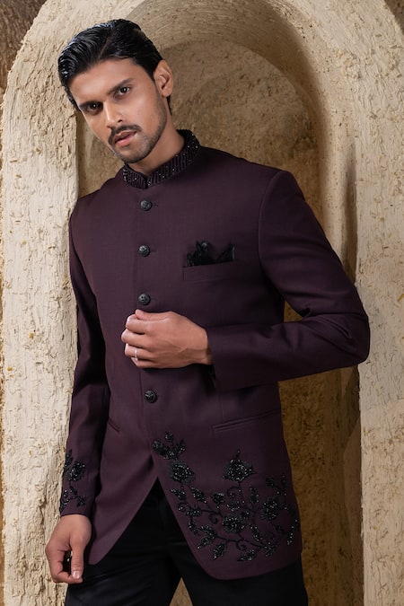Darshika Menswear Wine & Black Bandhgala Set 