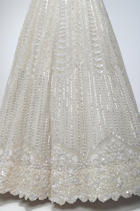 Shop_Mirroir_Ivory Silk Organza, Net Sequins, Embroidery, Diamond Stone Scallop Lehenga Set  _Online_at_Aza_Fashions