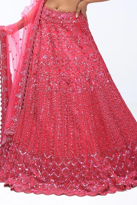Buy Mirroir Pink Silk Organza, Georgette Sequins, Beads, Embroidery Scallop Lehenga Set Online at Aza Fashions Buy_Mirroir_Pink Silk Organza, Georgette Sequins, Beads, Embroidery Scallop Lehenga Set _Online_at_Aza_Fashions
