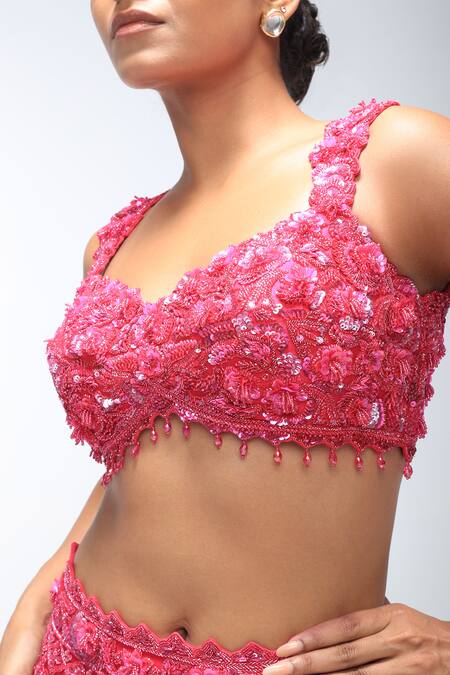 Shop Mirroir Pink Silk Organza, Georgette Sequins, Beads, Embroidery Scallop Lehenga Set Online at Aza Fashions Shop_Mirroir_Pink Silk Organza, Georgette Sequins, Beads, Embroidery Scallop Lehenga Set _Online_at_Aza_Fashions