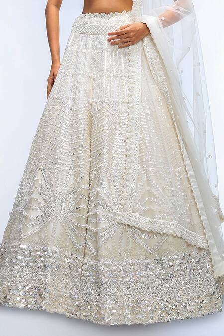 Mirroir_Ivory Silk Organza, Georgette Embroidery, Sequins, Beads Deep Lehenga Set _Online_at_Aza_Fashions