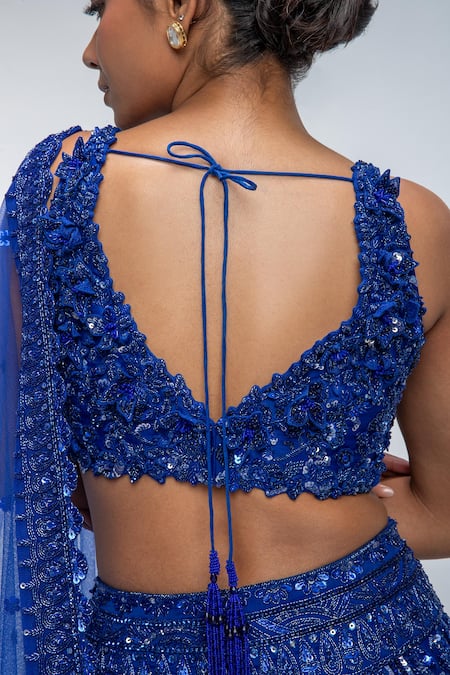 Shop_Mirroir_Blue Silk Organza, Net Sequins, Beads, Embroidery, Metallic Crystal Lehenga Set _Online_at_Aza_Fashions