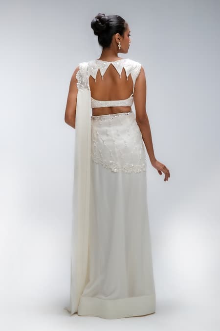 Mirroir Cascade Pre-Draped Saree & Embroidered Blouse Set 