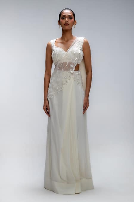 Mirroir Cascade Pre-Draped Saree & Embroidered Blouse Set 