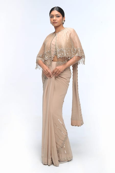 Mirroir Embroidered Scallop Saree & Cape Set 