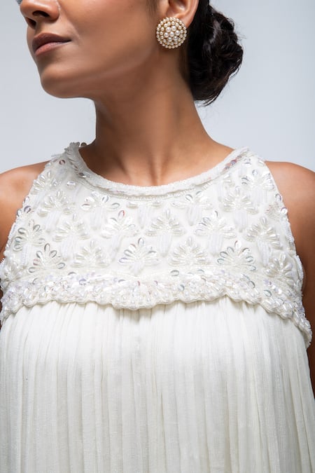 Mirroir_Ivory , Organza, Chiffon, Embellished Peplum Kurta And Sharara Set _Online_at_Aza_Fashions