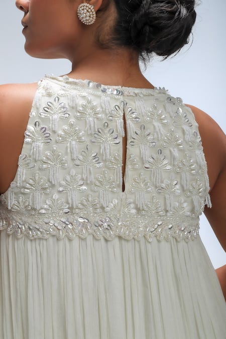 Buy_Mirroir_Ivory , Organza, Chiffon, Embellished Peplum Kurta And Sharara Set _Online_at_Aza_Fashions