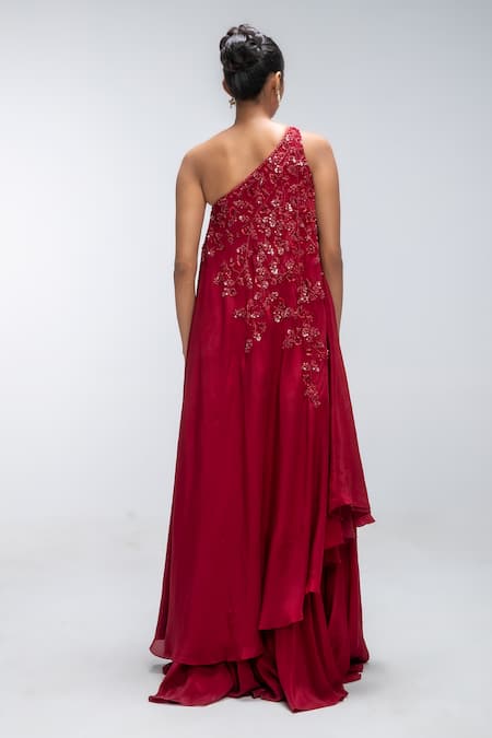 Mirroir Embroidered One Shoulder Tunic & Sharara Set 