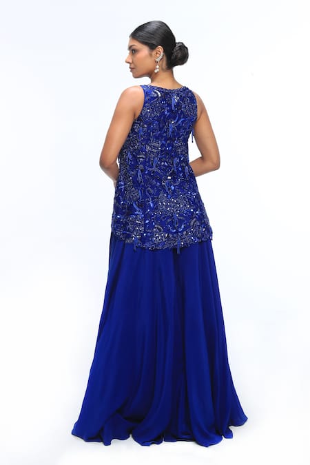 Mirroir Embroidered V-Neck Top & Sharara Set 