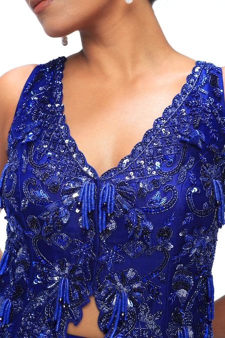 Mirroir Sapphire Viscose, Crepe Sequins, Beads, Embroidery V-neck Top And Sharara Set at Aza Fashions Mirroir_Sapphire Viscose, Crepe Sequins, Beads, Embroidery V-neck Top And Sharara Set _at_Aza_Fashions