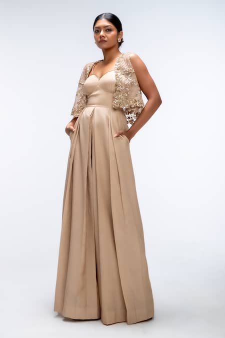 Mirroir Embellished Cape With Jumpsuit 