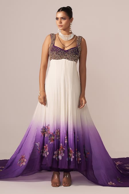 Jyoti Sachdev Iyer Ombre Floral Hand Embroidered Anarkali With Trouser 