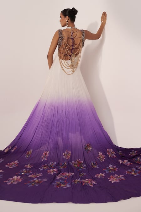 Jyoti Sachdev Iyer Ombre Floral Hand Embroidered Anarkali With Trouser 