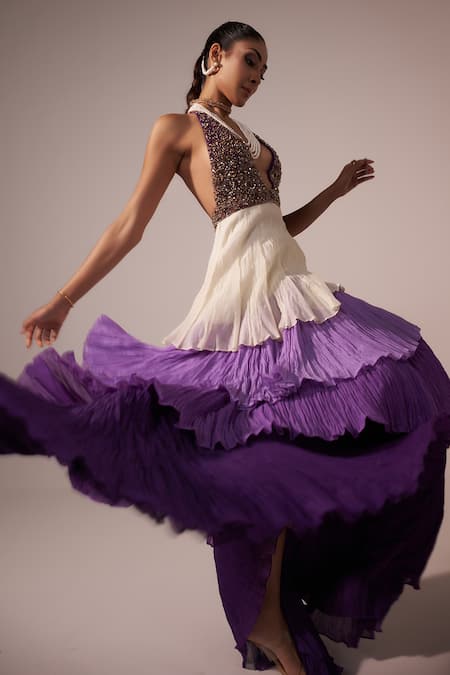 Jyoti Sachdev Iyer Hand Embroidered Tiered Maxi Dress 