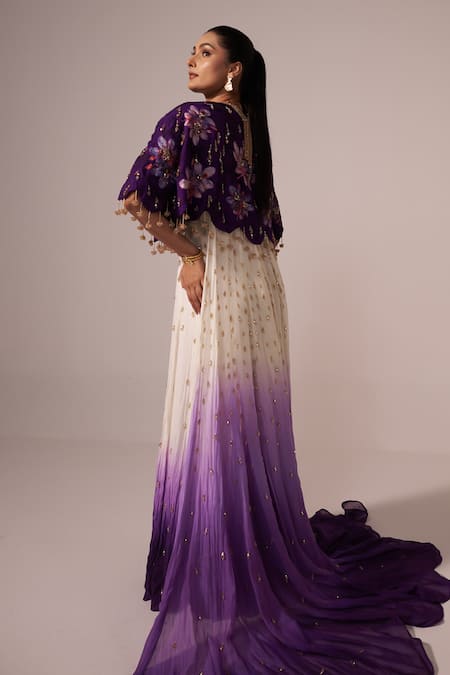 Jyoti Sachdev Iyer Hand Embroidered Ombre Anarkali With Cape 