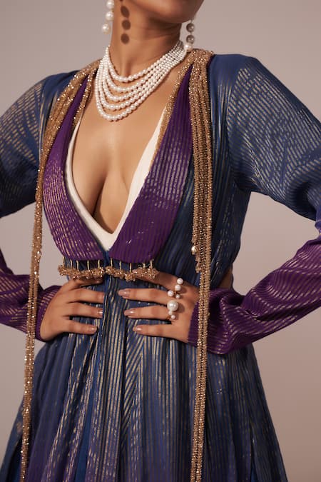 Shop_Jyoti Sachdev Iyer_Multi Color , Silk Ombre Floral Hand Anarkali With Jacket _Online_at_Aza_Fashions