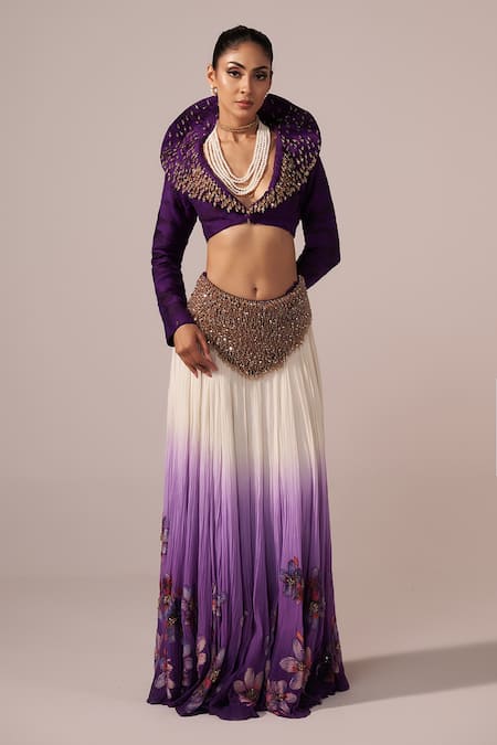 Jyoti Sachdev Iyer Ombre Floral Hand Embroidered Lehenga With Blouse 