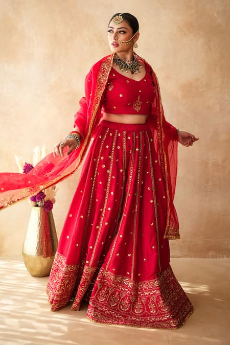 Shop_Gulabo Jaipur_Red Chanderi Embroidery, Zari, Sequins Mashoor Lehenga Set _Online_at_Aza_Fashions