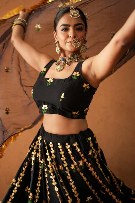 Buy Gulabo Jaipur Black Chanderi Metallic Thread, Embroidery, Tassels Devika Lehenga Set Online at Aza Fashions Buy_Gulabo Jaipur_Black Chanderi Metallic Thread, Embroidery, Tassels Devika Lehenga Set _Online_at_Aza_Fashions