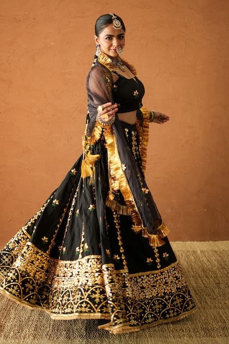 Shop Gulabo Jaipur Black Chanderi Metallic Thread, Embroidery, Tassels Devika Lehenga Set Online at Aza Fashions Shop_Gulabo Jaipur_Black Chanderi Metallic Thread, Embroidery, Tassels Devika Lehenga Set _Online_at_Aza_Fashions