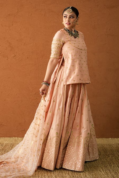 Gulabo Jaipur Peach Chanderi, Organza Embroidery, Zari, Lace Round Neck Falak Lehenga Set Online at Aza Fashions Gulabo Jaipur_Peach Chanderi, Organza Embroidery, Zari, Lace Round Neck Falak Lehenga Set _Online_at_Aza_Fashions