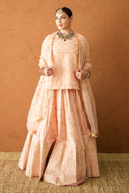 Buy Gulabo Jaipur Peach Chanderi, Organza Embroidery, Zari, Lace Round Neck Falak Lehenga Set Online at Aza Fashions Buy_Gulabo Jaipur_Peach Chanderi, Organza Embroidery, Zari, Lace Round Neck Falak Lehenga Set _Online_at_Aza_Fashions