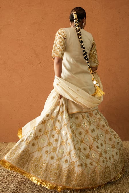 Gulabo Jaipur Noormahal Ivory Embroidered Kurta Lehenga Set 