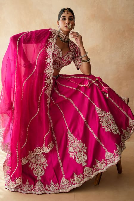 Buy_Gulabo Jaipur_Fuchsia Chanderi, Net Embroidery, Zari, Sequins Rani Bridal Lehenga Set _Online_at_Aza_Fashions