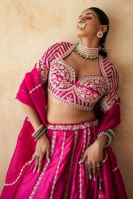 Shop_Gulabo Jaipur_Fuchsia Chanderi, Net Embroidery, Zari, Sequins Rani Bridal Lehenga Set _Online_at_Aza_Fashions