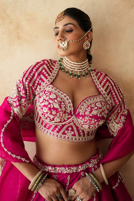 Gulabo Jaipur_Fuchsia Chanderi, Net Embroidery, Zari, Sequins Rani Bridal Lehenga Set _at_Aza_Fashions