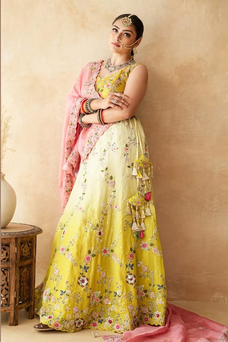 Gulabo Jaipur_Green Tussar, Satin, Net Embroidery, Sequins, Zari Aishwarya Pista Lehenga Set _at_Aza_Fashions