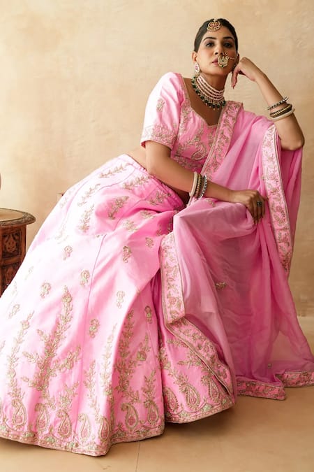 Gulabo Jaipur Usma Pink Embroidered Lehenga Set 