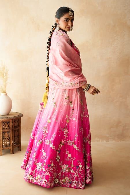 Buy_Gulabo Jaipur_Pink Tussar, Satin, Net Embroidery, Zari, Sequins Aishwarya Peach Lehenga Set 