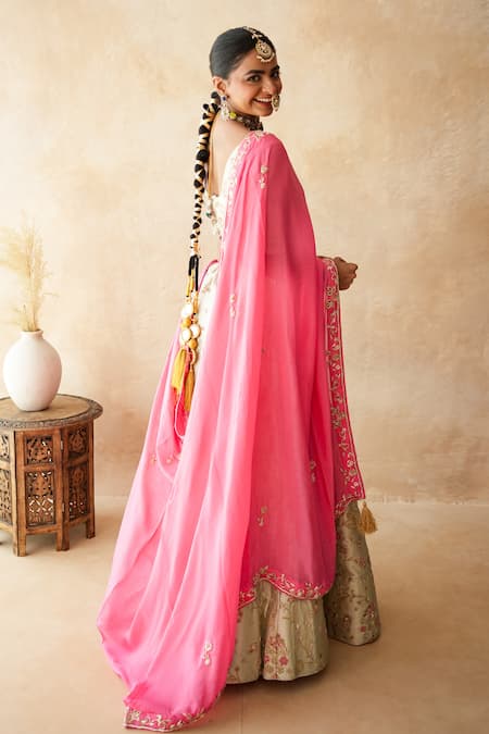 Buy_Gulabo Jaipur_Ivory Tussar, Satin Embroidery, Tassels Noor Lehenga Set _Online_at_Aza_Fashions