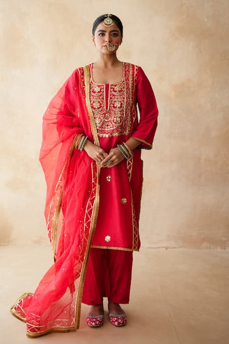 Gulabo Jaipur Tara Red Straight Kurta Set 