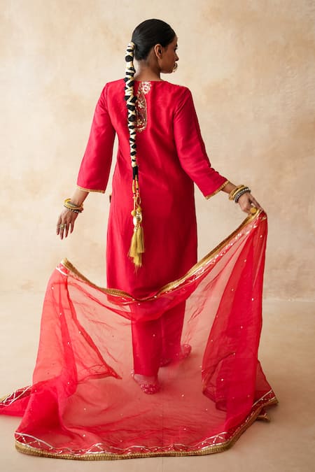 Gulabo Jaipur Tara Red Straight Kurta Set 